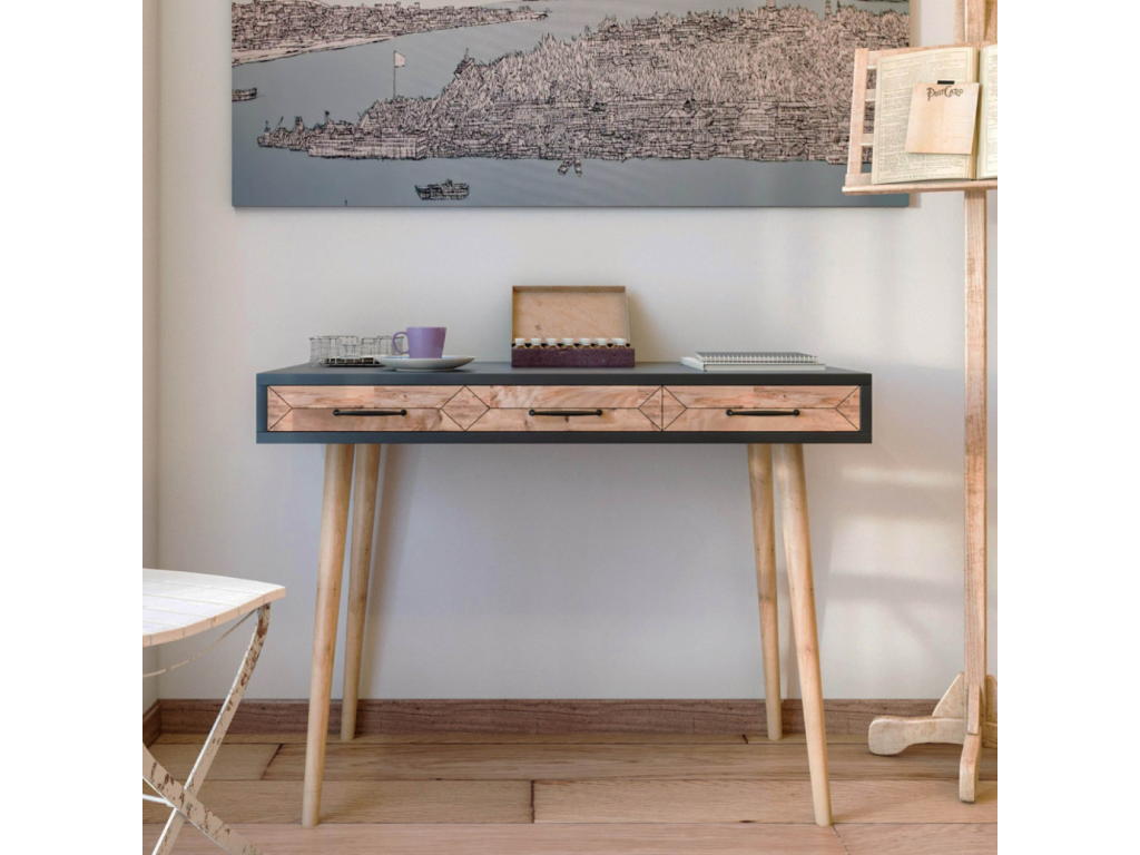 Homzora Scandinavian desk with oak effect - 2 drawers