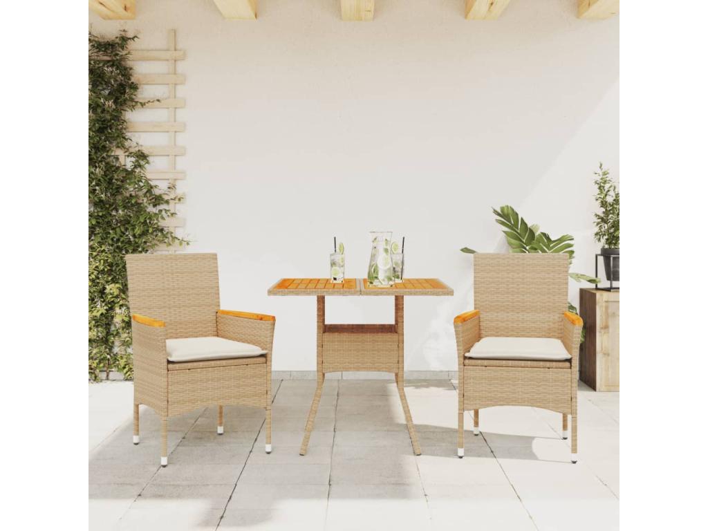 Homzora 3-Piece Beige Rattan Garden Dining Set with Cushions