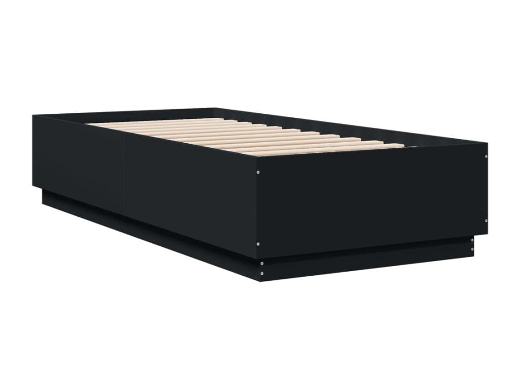 Bed frame with Homzoraères LED lights, black, 90x200 cm, engineered wood