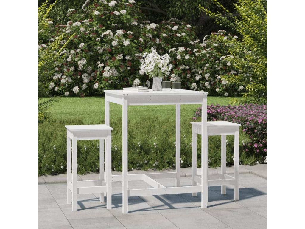 3-piece garden bar set, white, solid pine wood