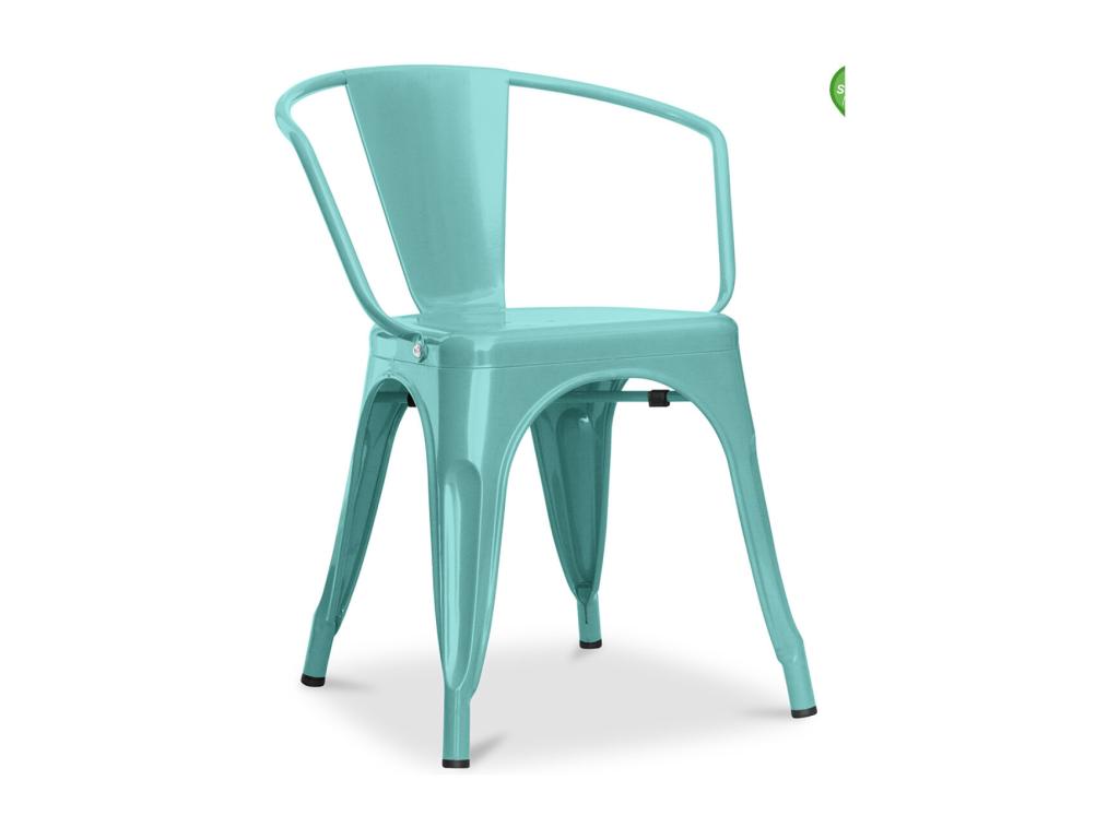 Homzora industrial chair with polished steel armrests -- Light Green