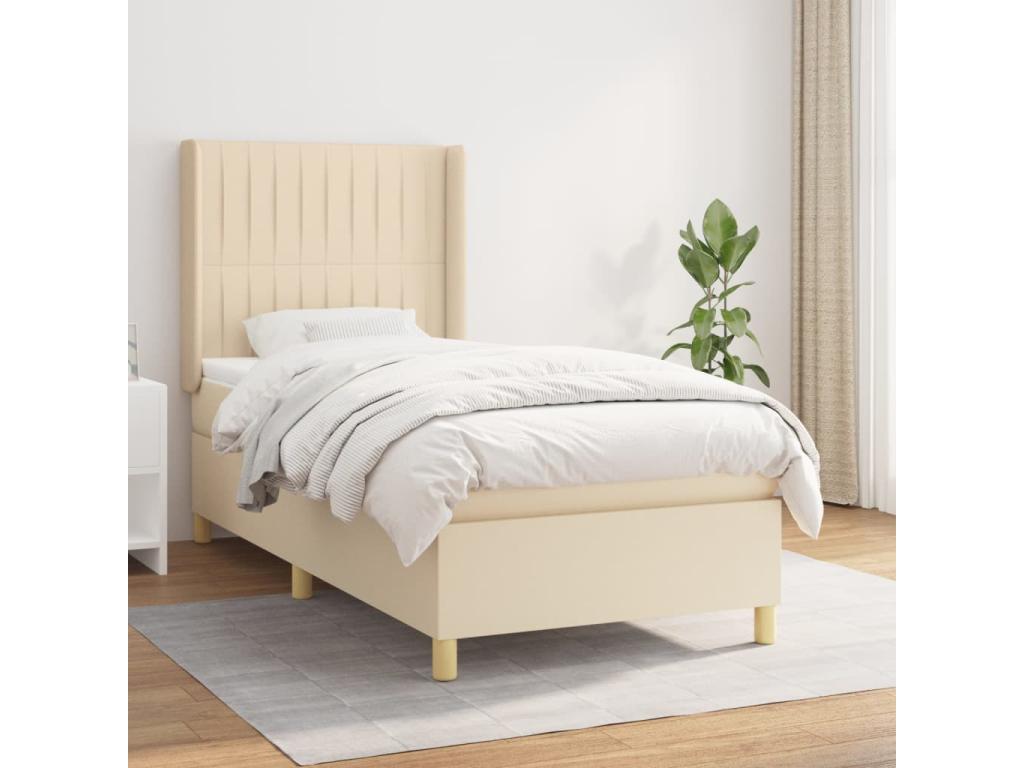 Upholstered bed base with mattress, Cream, 100x200 cm, Fabric