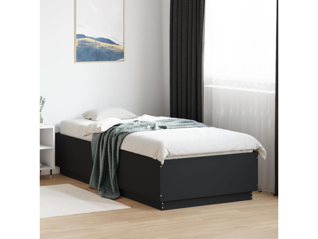 Bed frame with Homzoraères LED lights, black, 90x200 cm, engineered wood