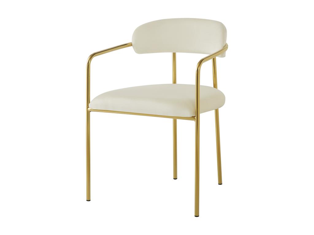 Set of 4 dining chairs with backrest and armrests - 55x45.5x76.5 cm - Velvet upholstery and gold-plated iron legs - Beige
