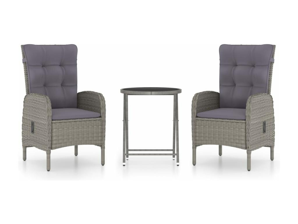 Homzora 3-Piece Garden Set, Wicker Resin and Glass, Grey