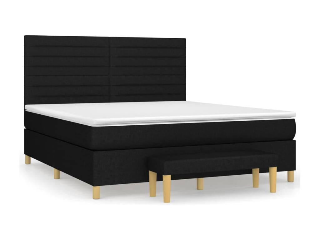 Upholstered bed base with mattress, black, 180x200 cm, fabric