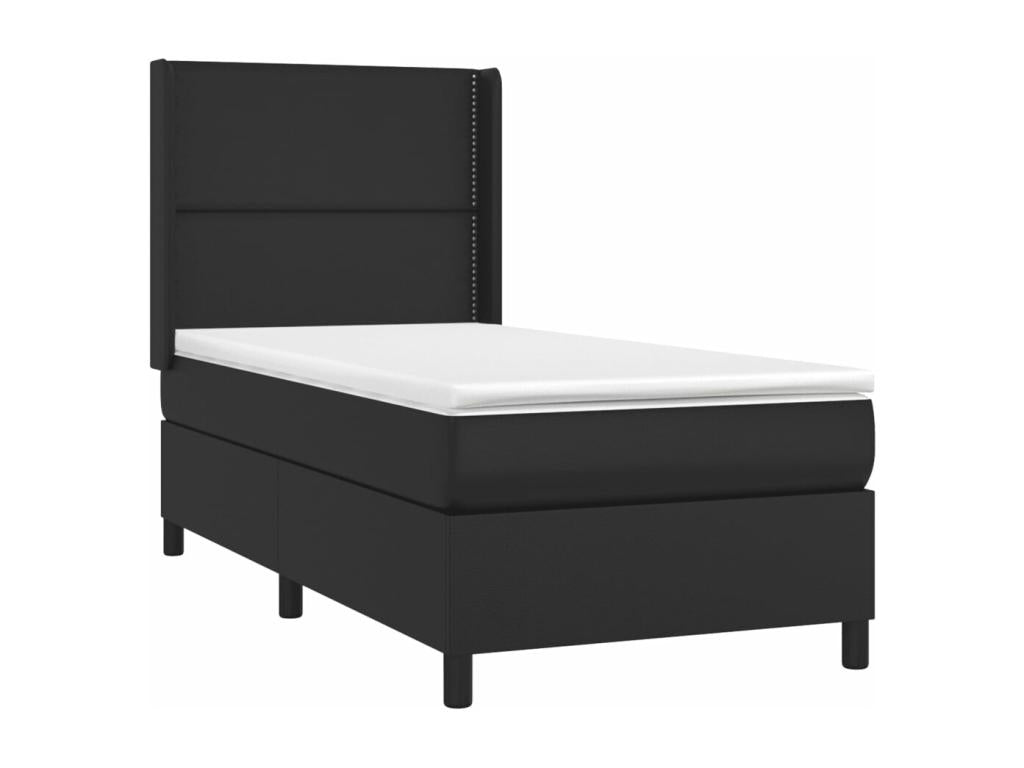 Upholstered bed base with mattress and LED lighting, black, 90x200 cm, faux leather