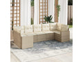 7-piece garden furniture set with cushions, beige woven resin