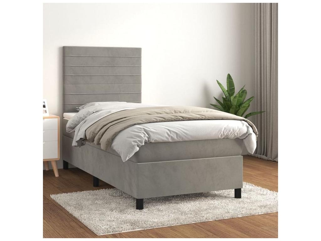 Homzora bed base and mattress, light grey, 80x200 cm, velvet