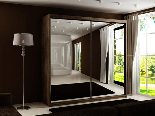 Homzora 106 Wardrobe, Dark Oak, 200x200x62cm, Sliding Wardrobe Doors