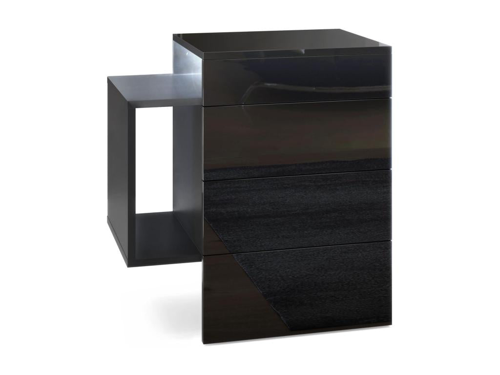 Matte Black Bedside Table with Lacquered Fronts (WxHxD) 60x63x37